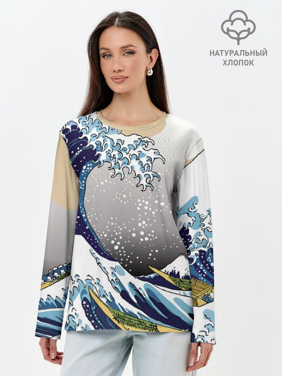 Лонгслив женский. Хлопок / The great wave off kanagawa