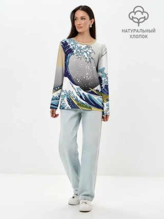 Лонгслив женский. Хлопок / The great wave off kanagawa