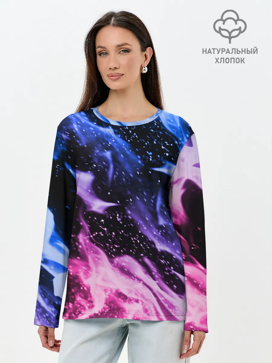 Лонгслив женский. Хлопок / НЕОНОВЫЙ ОГОНЬ | NEON FLAME