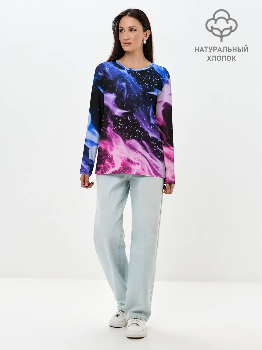 Лонгслив женский. Хлопок / НЕОНОВЫЙ ОГОНЬ | NEON FLAME