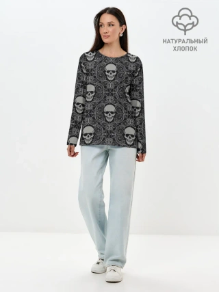 Лонгслив женский. Хлопок / Орнамент Черепа