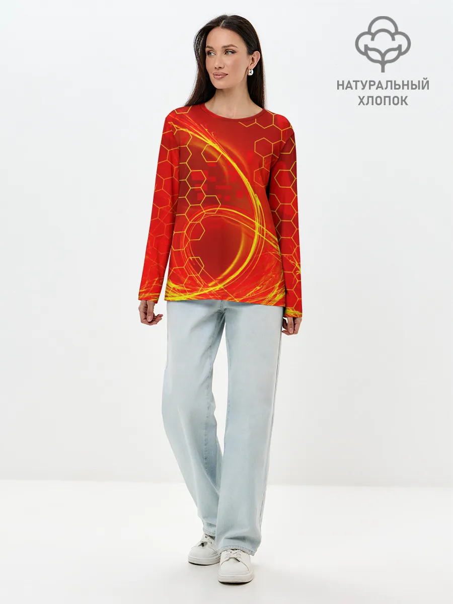 Лонгслив женский. Хлопок / Неоновый Огонь
