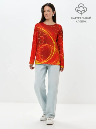 Лонгслив женский. Хлопок / Неоновый Огонь