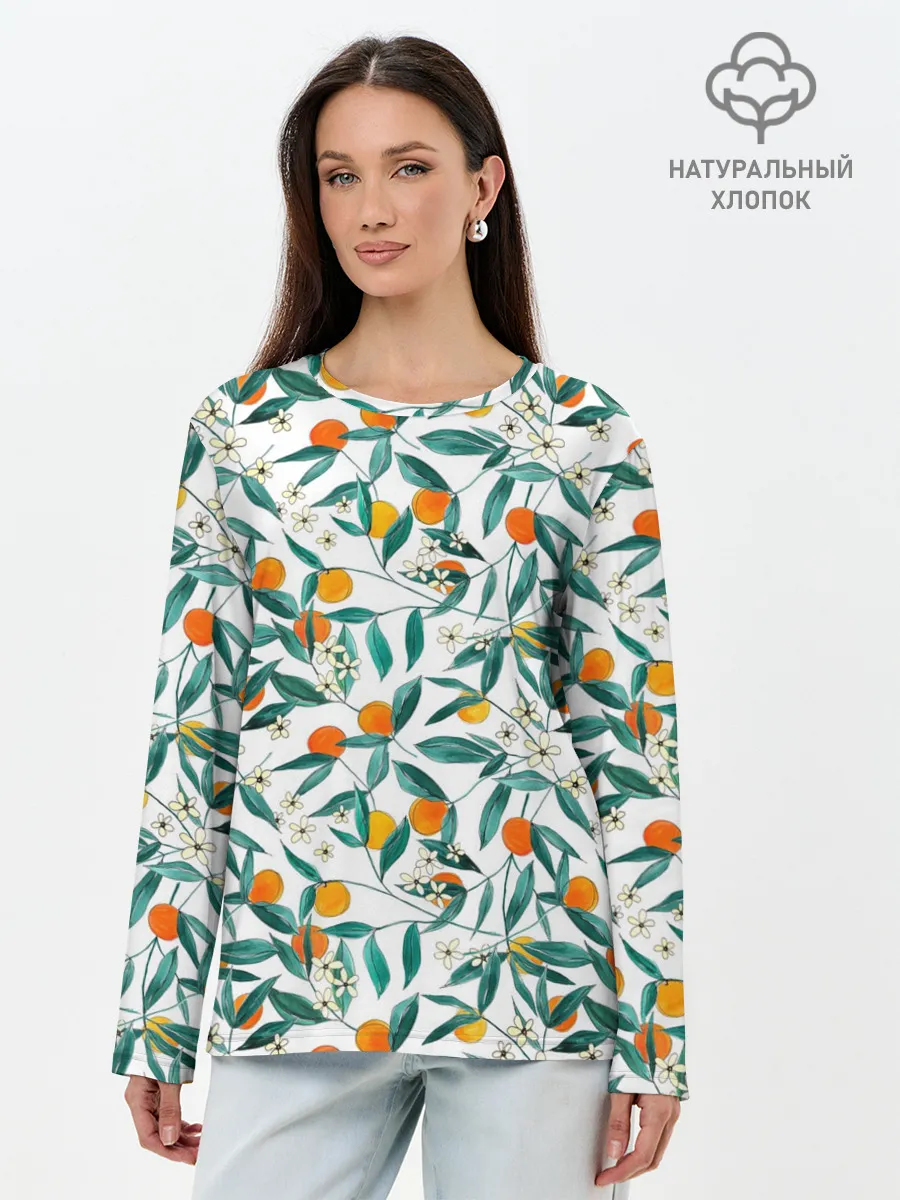 Лонгслив женский. Хлопок / Оранжевое лето