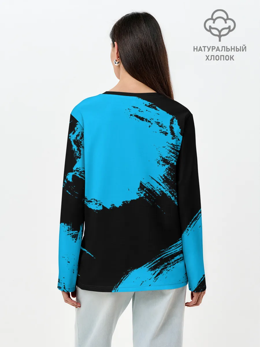 Лонгслив женский. Хлопок / Хвост Феи синие мазки