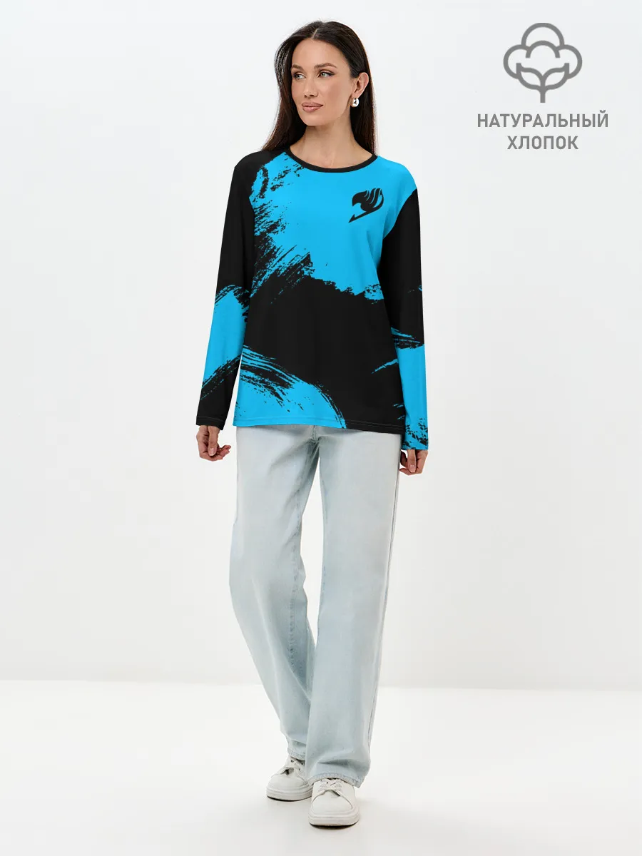 Лонгслив женский. Хлопок / Хвост Феи синие мазки