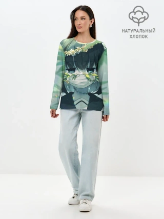 Лонгслив женский. Хлопок / аниме школьница маска цветы