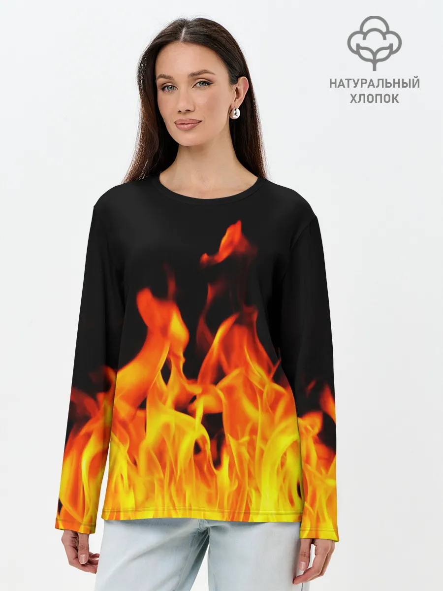 Лонгслив женский. Хлопок / ОГНЕННЫЙ