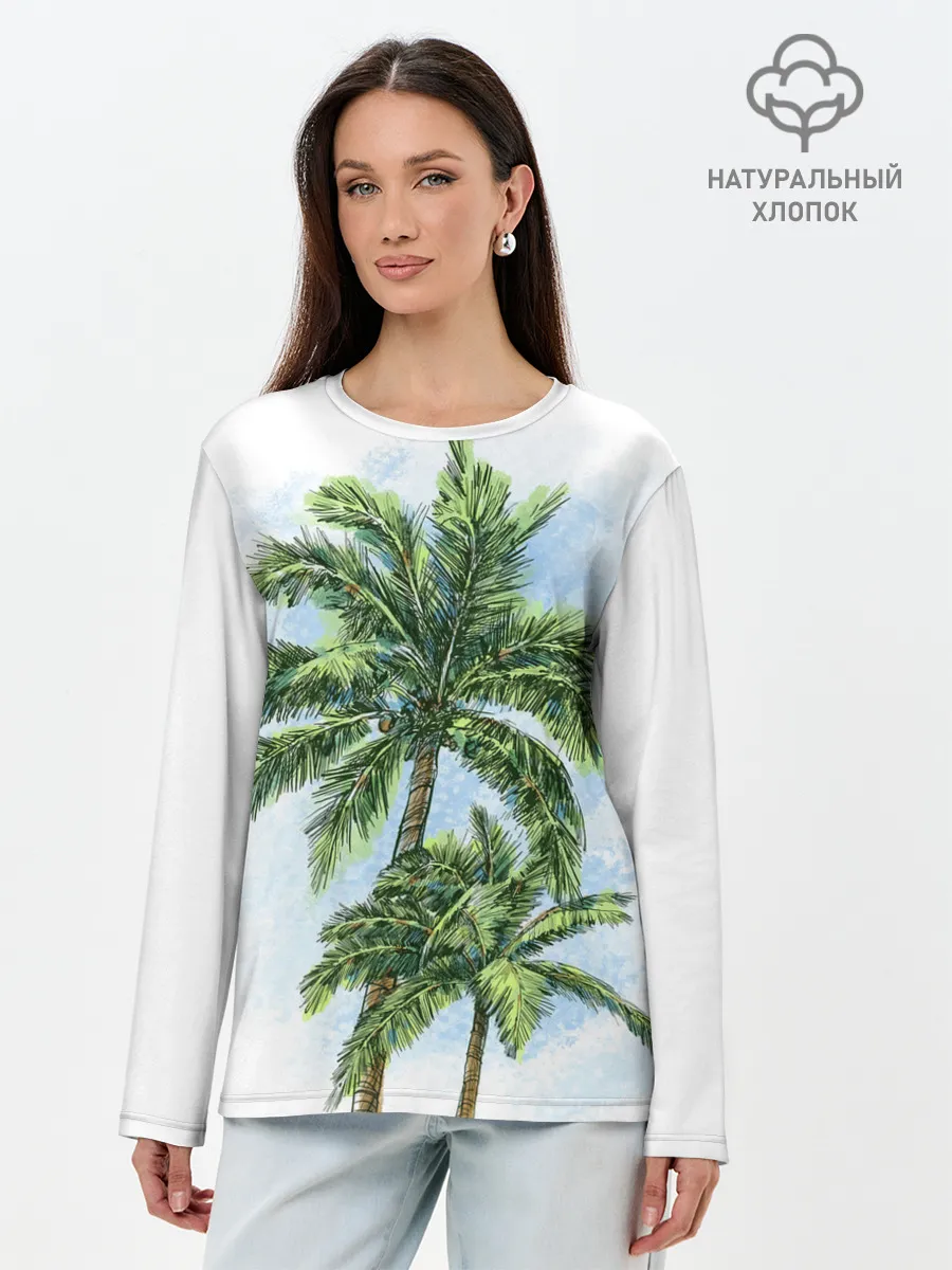 Лонгслив женский. Хлопок / Пальмы над головой