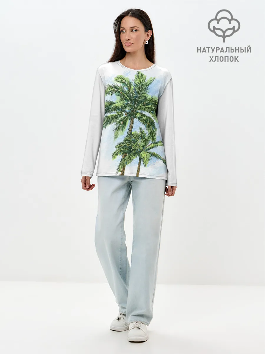Лонгслив женский. Хлопок / Пальмы над головой