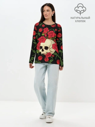 Лонгслив женский. Хлопок / Skull | Roses