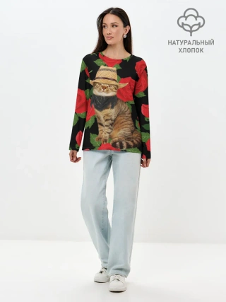 Лонгслив женский. Хлопок / Мачо Котик | Ковбой