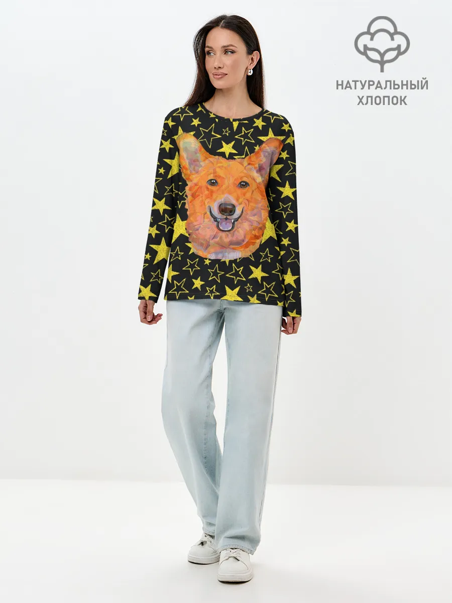Лонгслив женский. Хлопок / Corgi | Stars