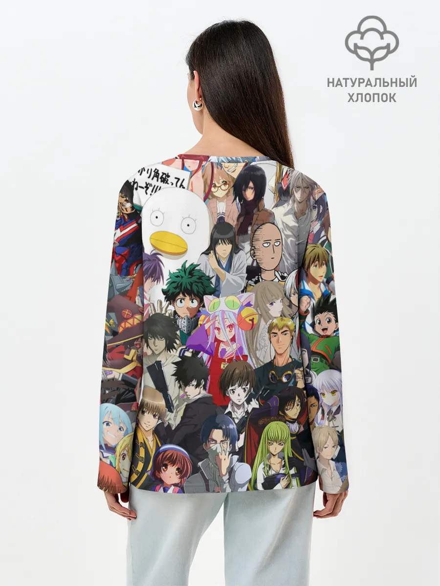 Лонгслив женский. Хлопок / Кавалькада персонажей из аниме