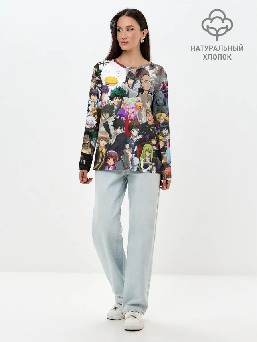 Лонгслив женский. Хлопок / Кавалькада персонажей из аниме