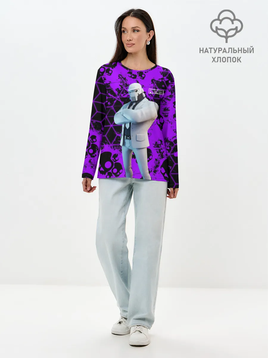 Лонгслив женский. Хлопок / Fortnite | Skull