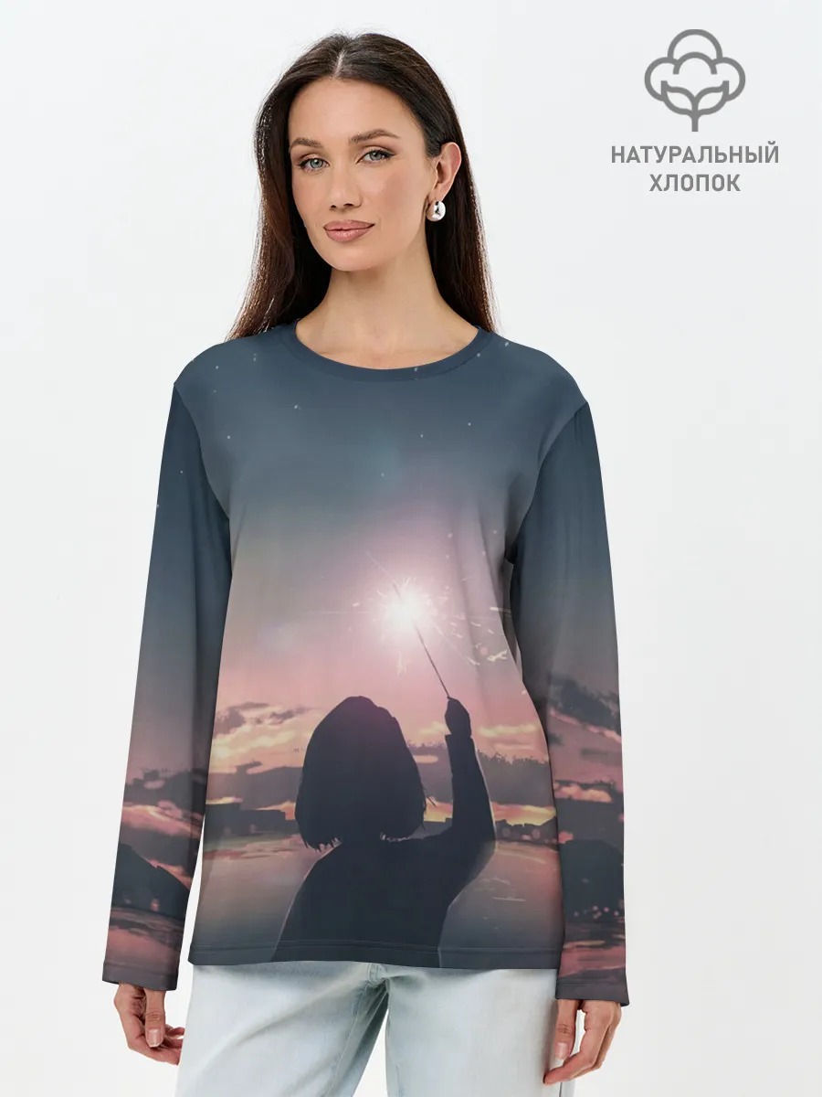 Лонгслив женский. Хлопок / девушка свечение волшебство