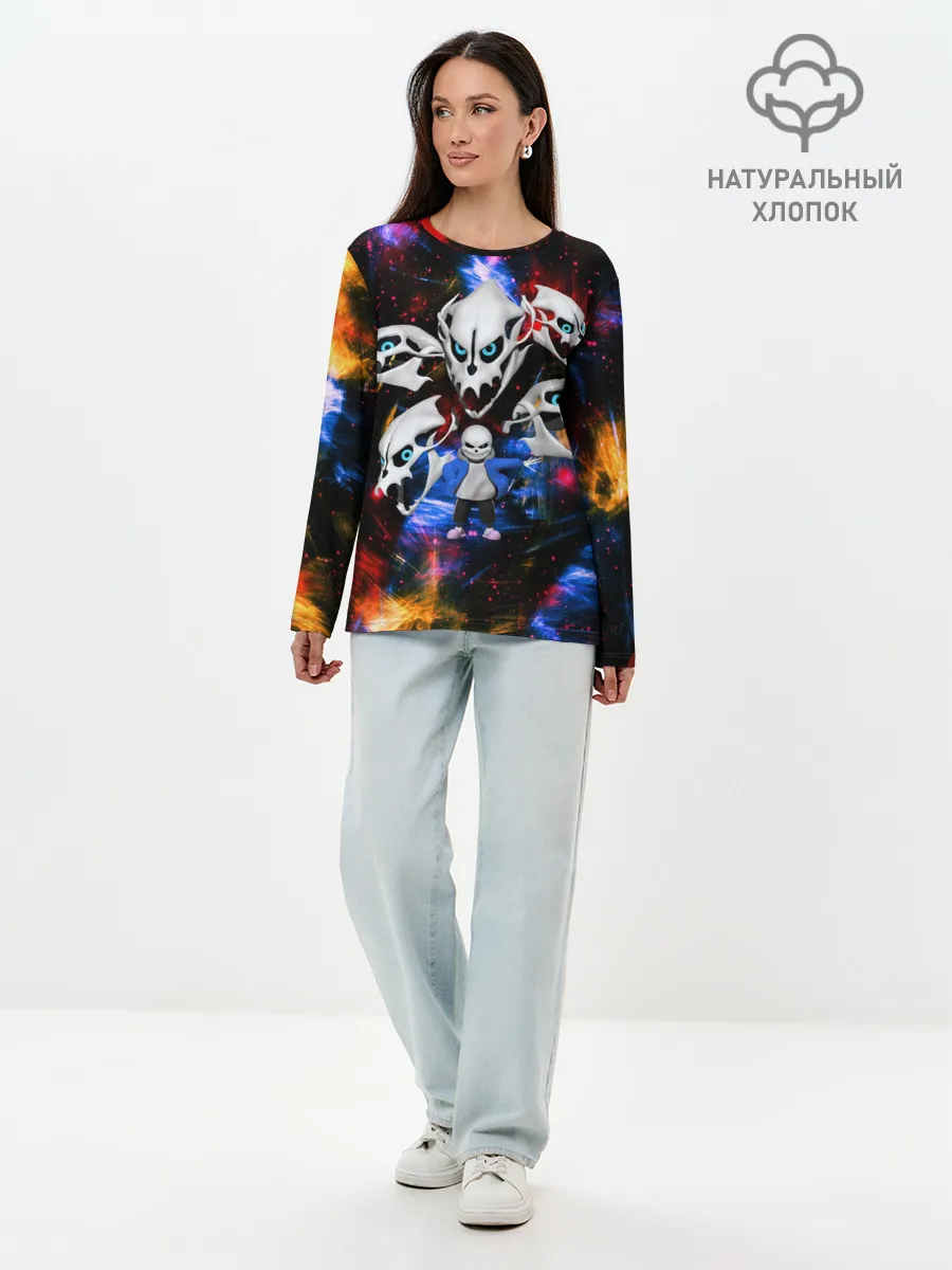 Лонгслив женский. Хлопок / Санс | Undertale