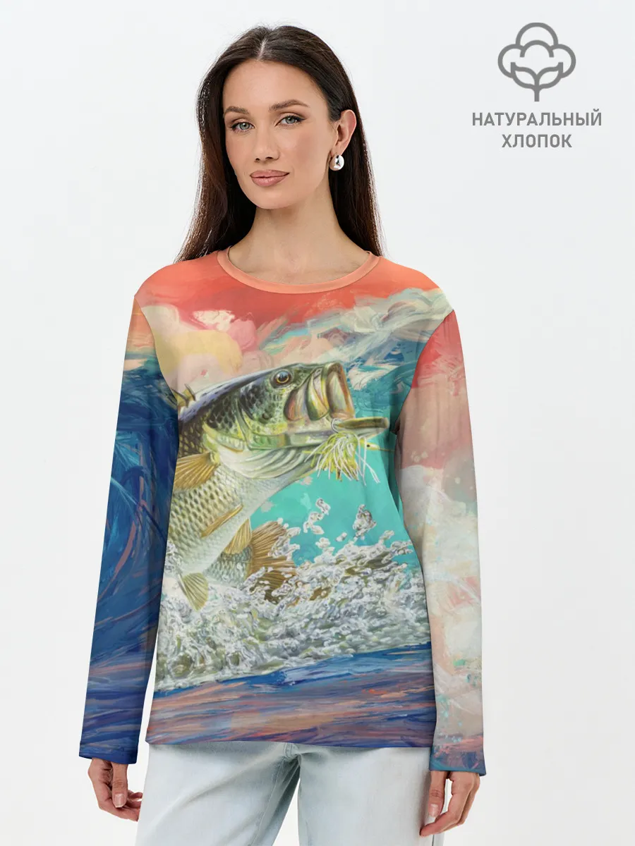 Лонгслив женский. Хлопок / Клёвая Рыбалка
