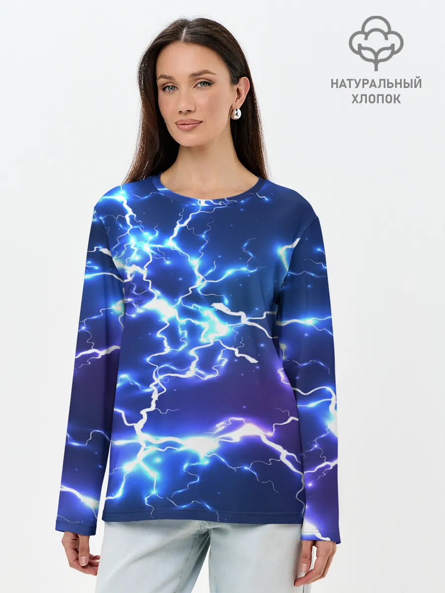 Лонгслив женский. Хлопок / СВЕТЯЩИЕСЯ МОЛНИИ | NEON FLASH