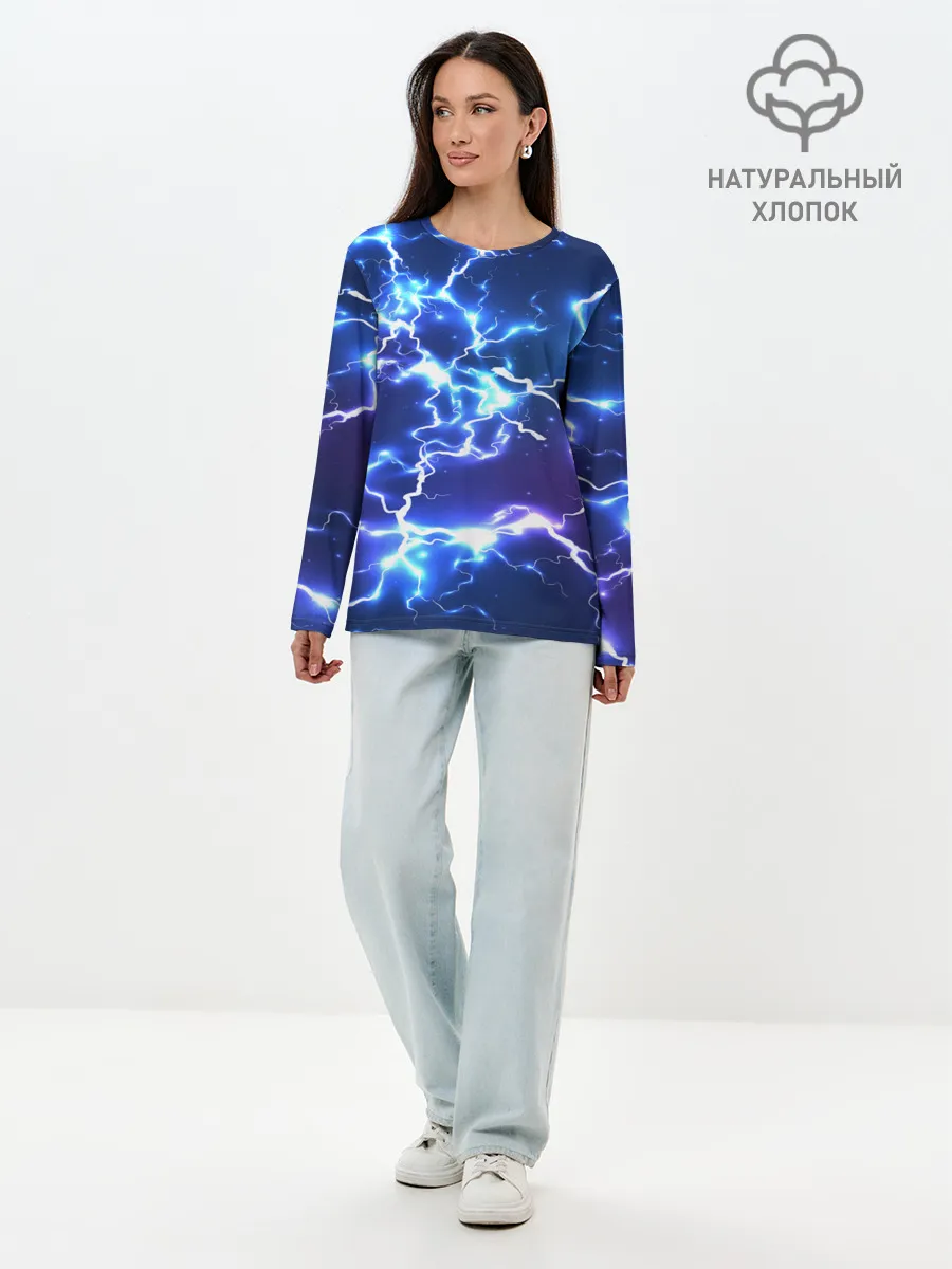 Лонгслив женский. Хлопок / СВЕТЯЩИЕСЯ МОЛНИИ | NEON FLASH