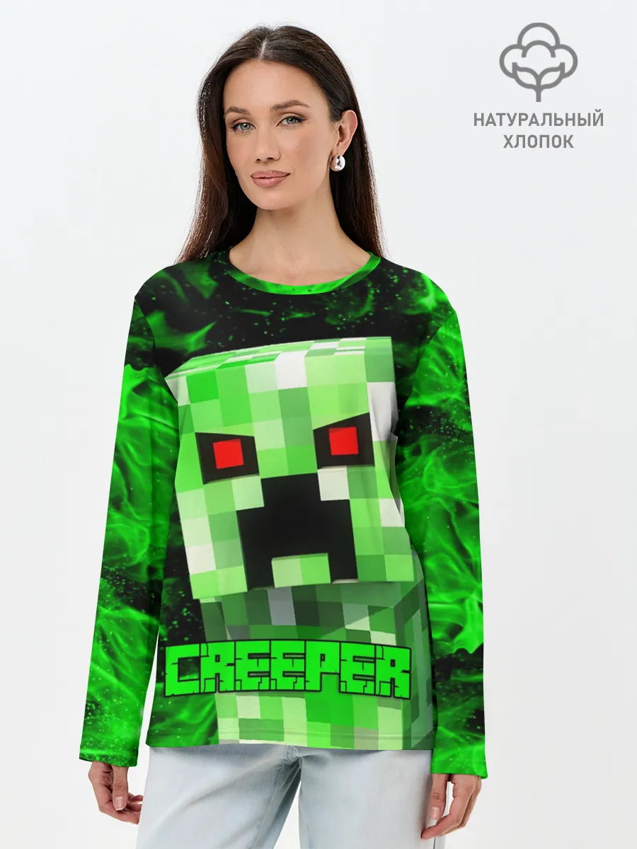 Лонгслив женский. Хлопок / MINECRAFT CREEPER