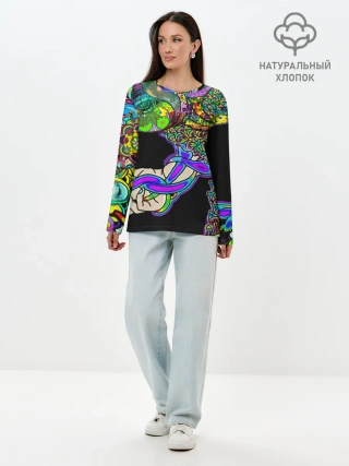 Лонгслив женский. Хлопок / ПСИХОДЕЛИКА NEW