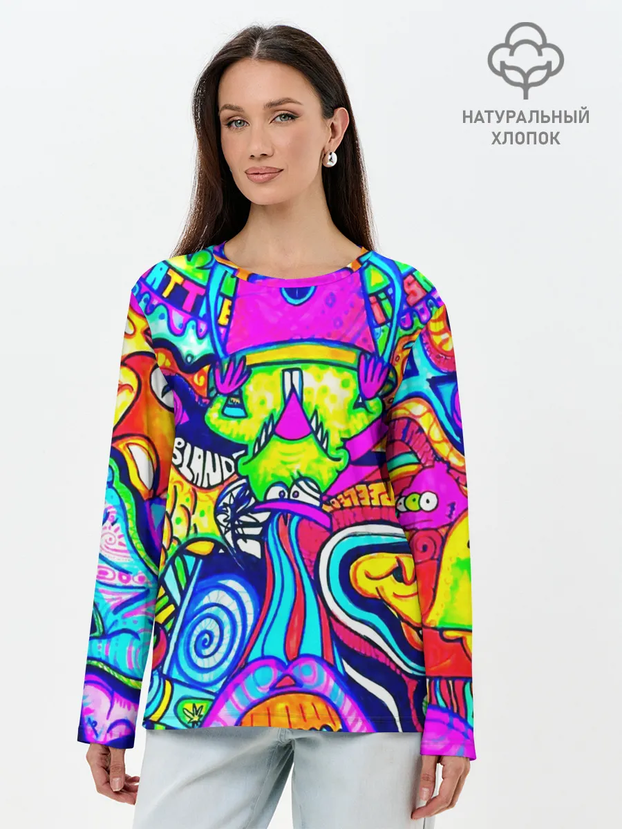 Лонгслив женский. Хлопок / КИСЛОТНЫЕ РИСУНОК