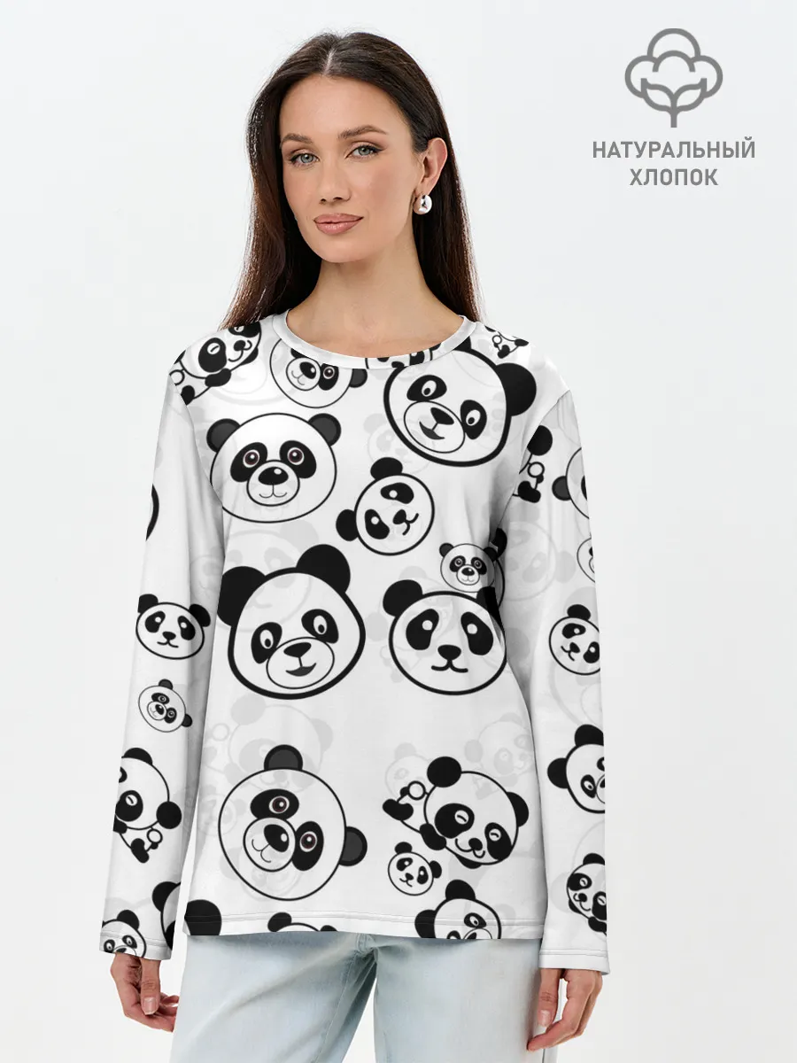 Лонгслив женский. Хлопок / Панды
