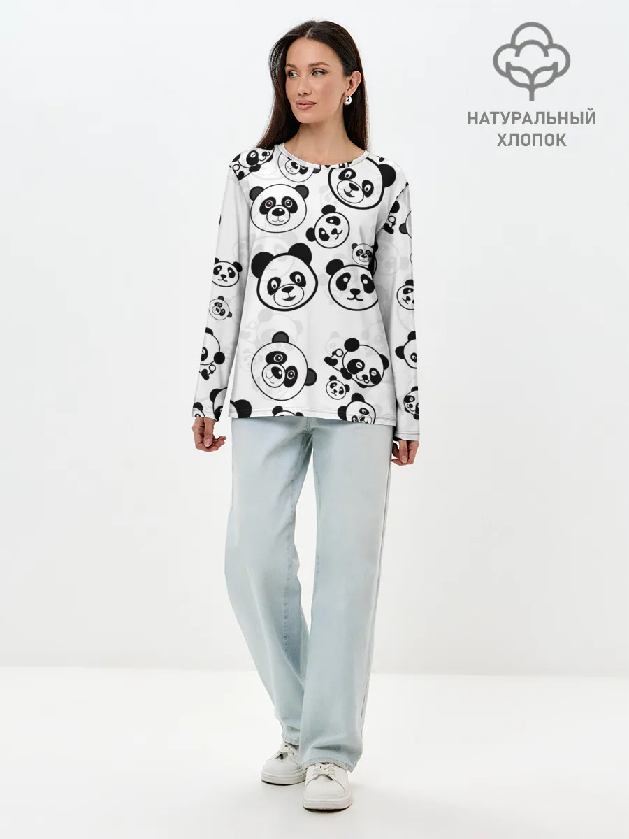 Лонгслив женский. Хлопок / Панды