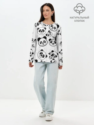 Лонгслив женский. Хлопок / Панды
