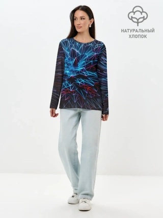 Лонгслив женский. Хлопок / Синяя абстракция