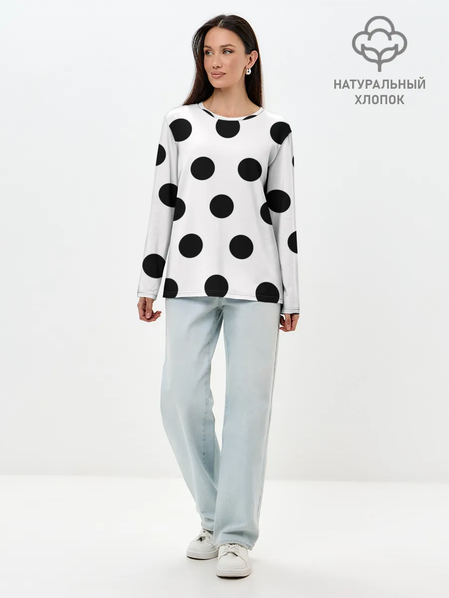 Лонгслив женский. Хлопок / Горошeк