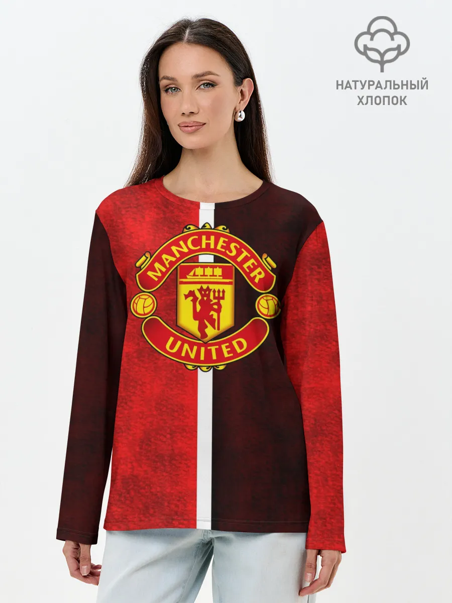 Лонгслив женский. Хлопок / Манчестер Юнайтед 3D