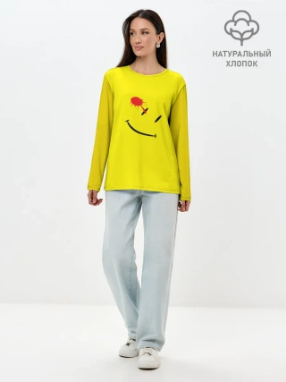 Лонгслив женский. Хлопок / Смайлы