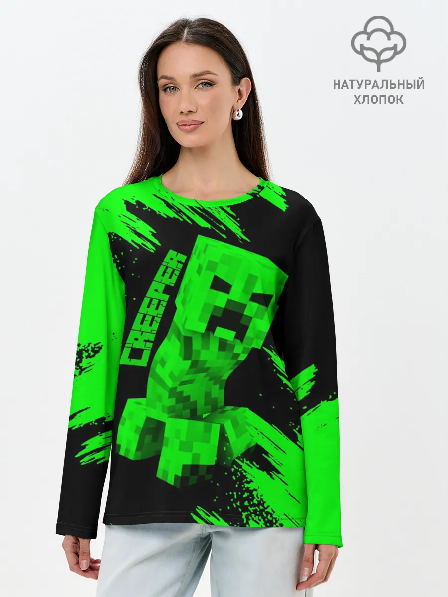 Лонгслив женский. Хлопок / MINECRAFT CREEPER