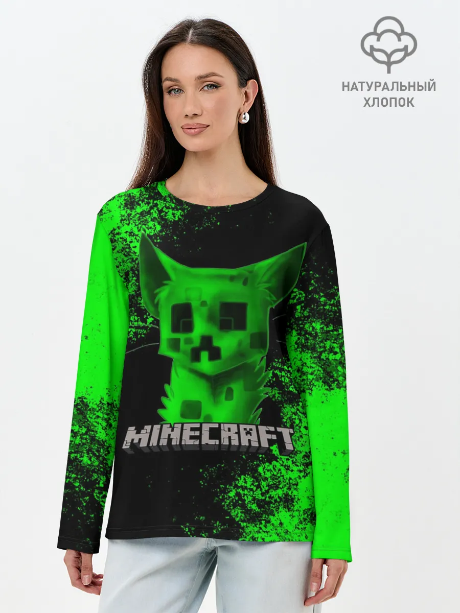 Лонгслив женский. Хлопок / MINECRAFT CAT