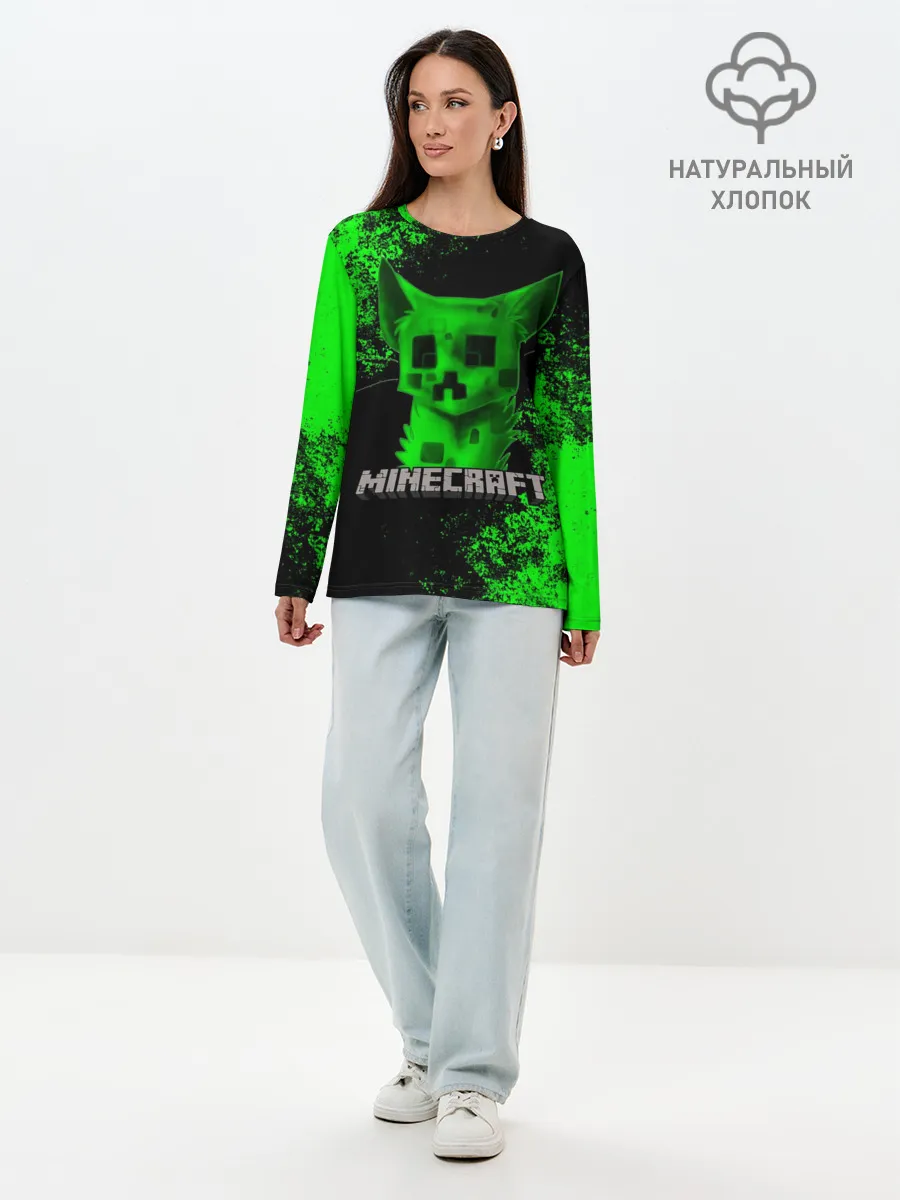 Лонгслив женский. Хлопок / MINECRAFT CAT