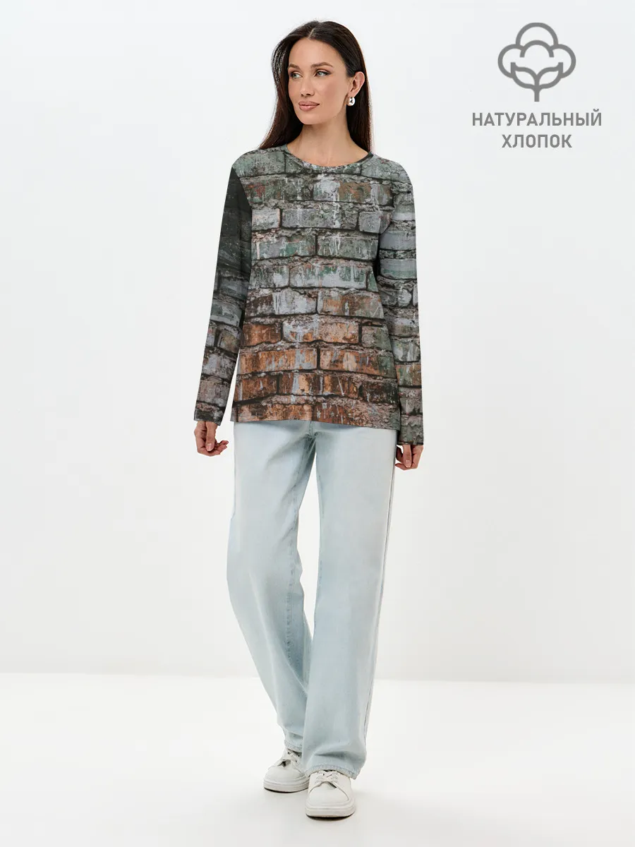 Лонгслив женский. Хлопок / кирпичная стена потеки краска