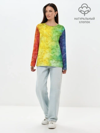 Лонгслив женский. Хлопок / разноцветный акварель градиент