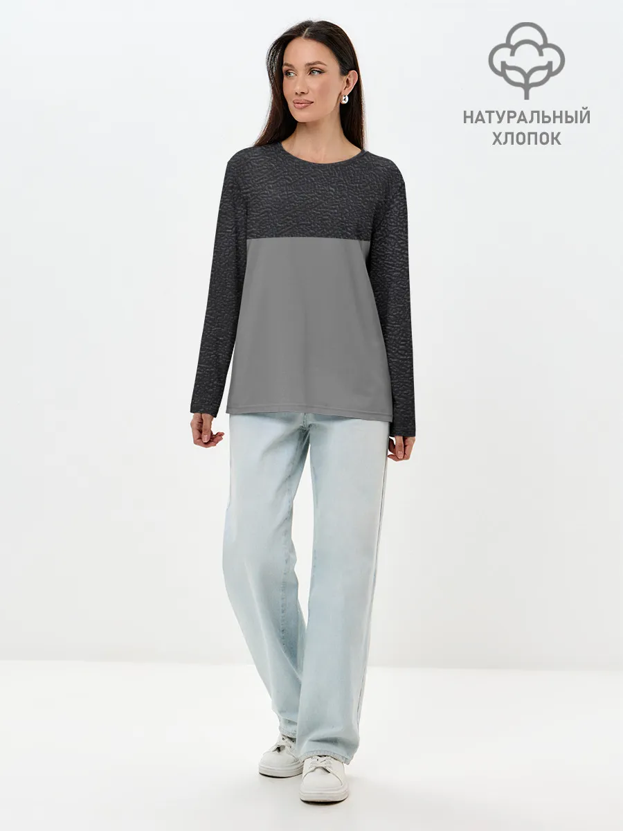 Лонгслив женский. Хлопок / текстура черная кожа рельеф