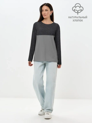 Лонгслив женский. Хлопок / текстура черная кожа рельеф