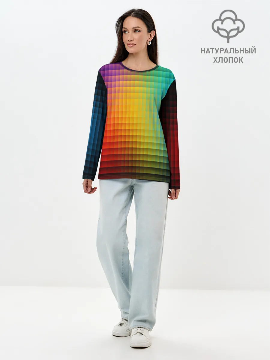 Лонгслив женский. Хлопок / Радужный градиент