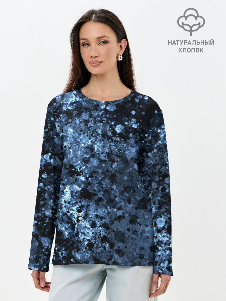 Лонгслив женский. Хлопок / абстракция жидкость