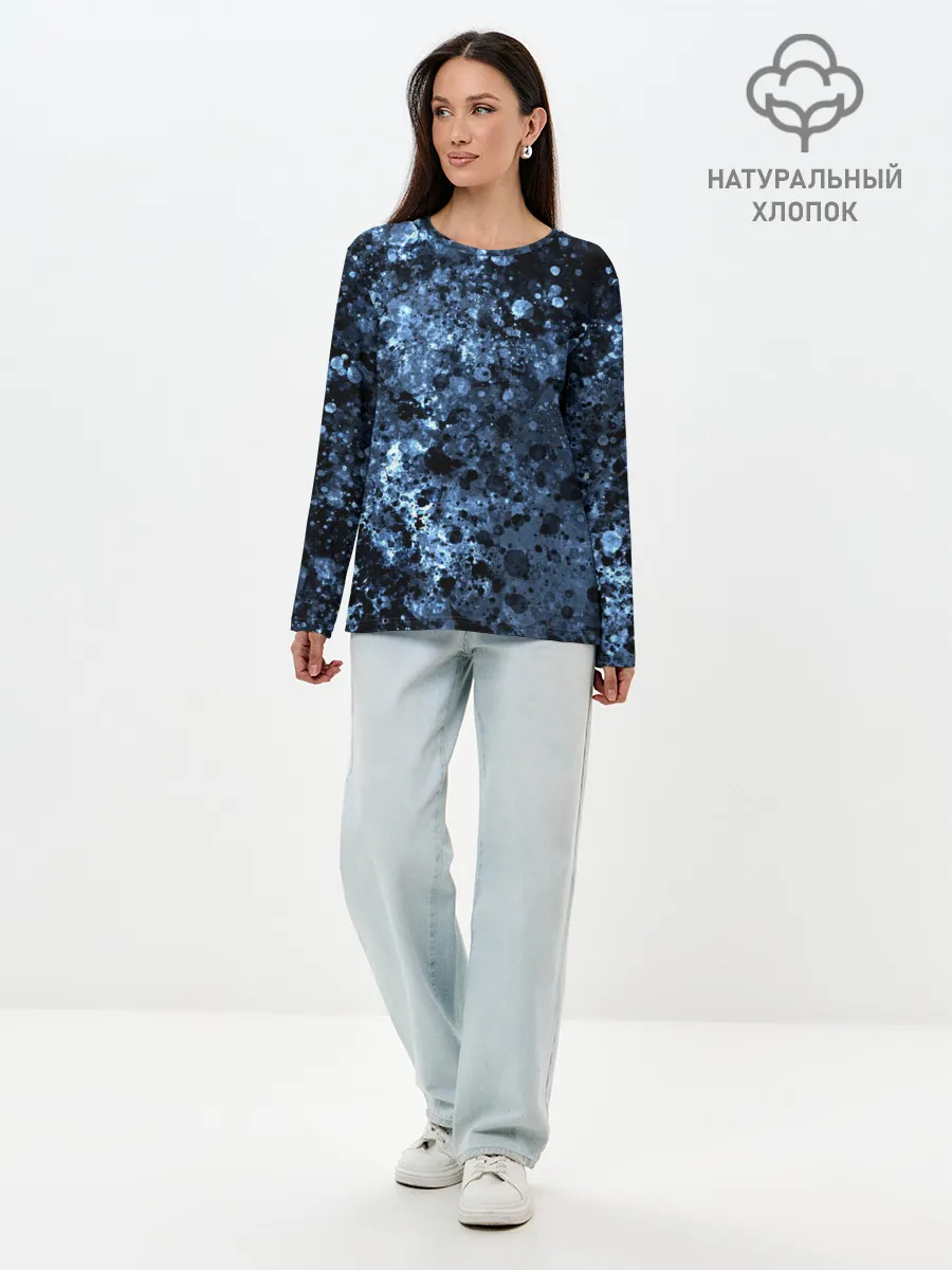 Лонгслив женский. Хлопок / абстракция жидкость