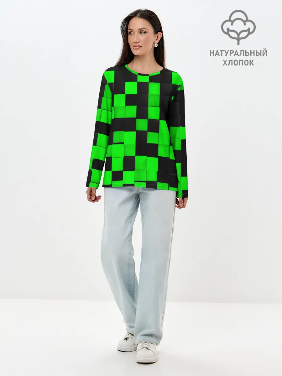 Лонгслив женский. Хлопок / ЗЕЛЕНЫЕ КУБИКИ