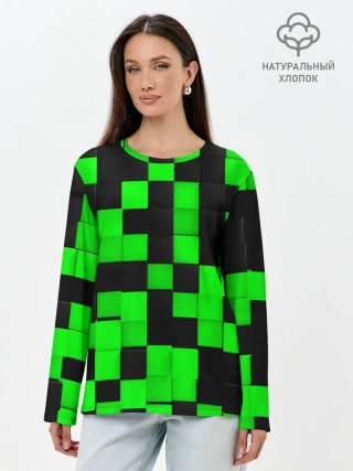 Лонгслив женский. Хлопок / ЗЕЛЕНЫЕ КУБИКИ