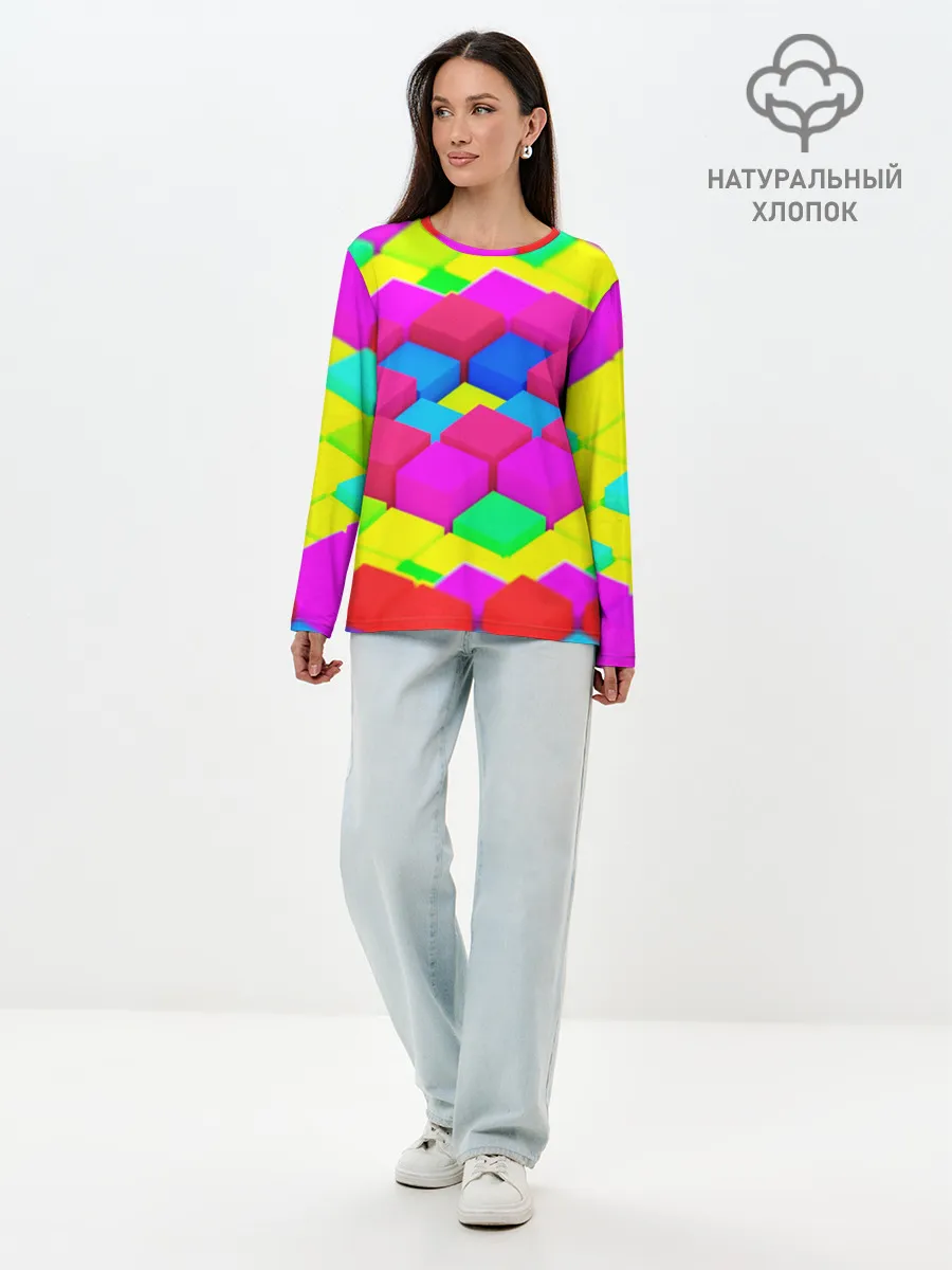 Лонгслив женский. Хлопок / ЦВЕТНЫЕ КУБИКИ
