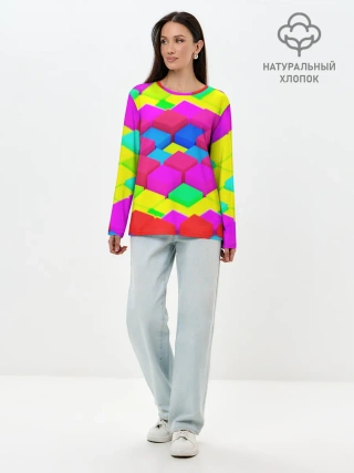 Лонгслив женский. Хлопок / ЦВЕТНЫЕ КУБИКИ