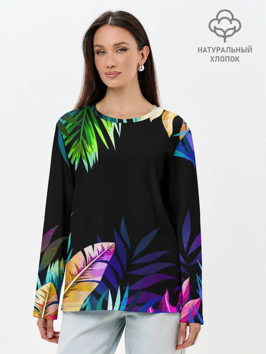 Лонгслив женский. Хлопок / Тропическая Ночь